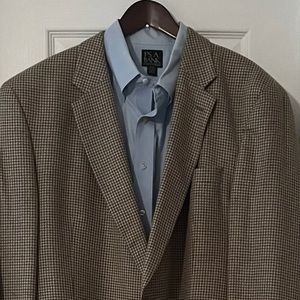 JOS A. BANK MEN’S TAN, BLUE, & RUST WOOL, SILK, & LINEN SPORT COAT/SZ 50 LONG/PO
